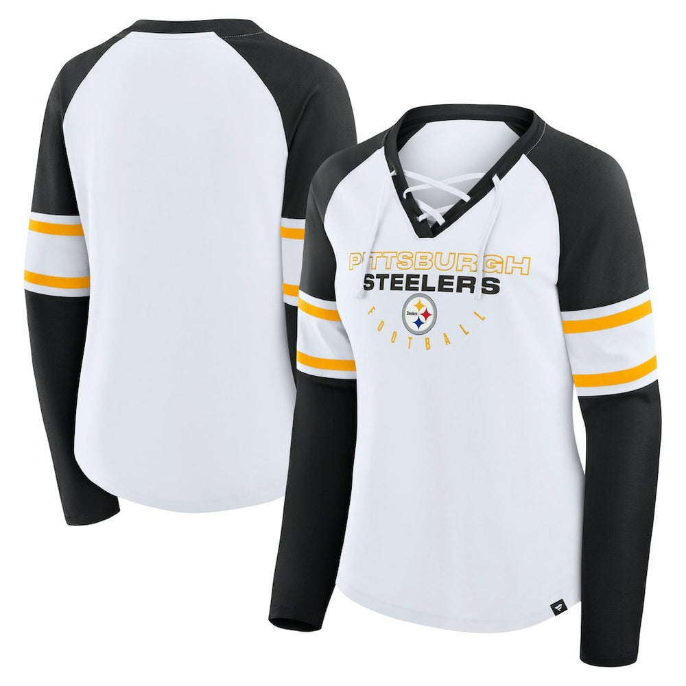 Pittsburgh Steelers Women's Plus Size Redzone Lace Up Long Sleeve T-Shirt - White - Fanatics