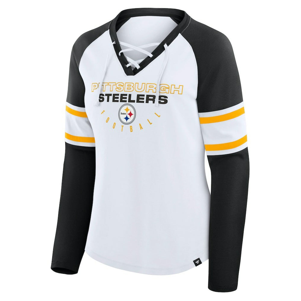 Pittsburgh Steelers Women's Plus Size Redzone Lace Up Long Sleeve T-Shirt - White - Fanatics
