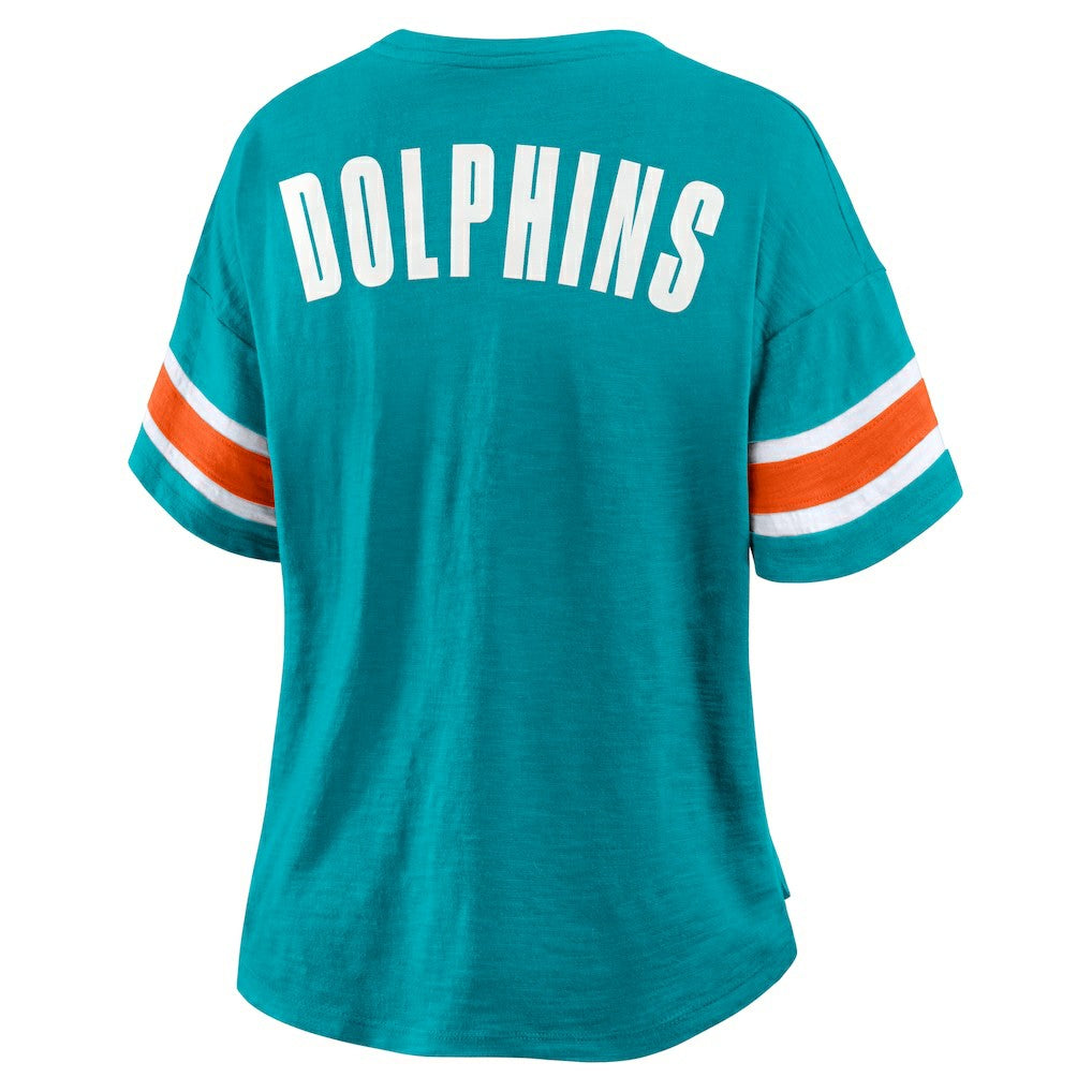 Miami Dolphins Women's Plus Size Redzone Notch Neck T-Shirt - Aqua - Fanatics