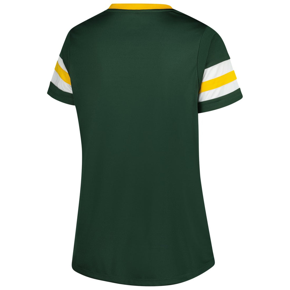 Green Bay Packers Women's Plus Size Rhinestone Redzone Athena Lace-Up Notch Neck T-Shirt - Green - Fanatics