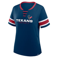 Houston Texans Women's Plus Size Red Zone Athena Lace-Up V-Notch Neck T-Shirt - Navy - Fanatics