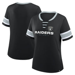 Las Vegas Raiders Women's Plus Size Red Zone Athena Lace-Up V-Notch Neck T-Shirt - Black - Fanatics