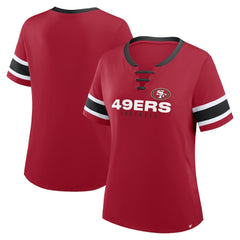 San Francisco 49ers Women's Plus Size Red Zone Athena Lace-Up V-Notch Neck T-Shirt - Scarlet - Fanatics