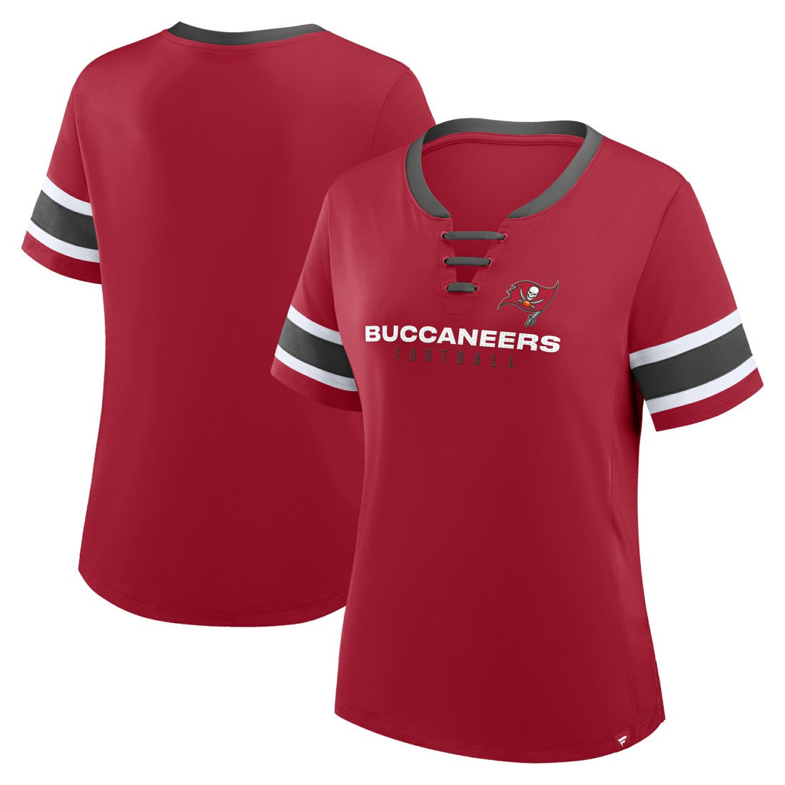 Tampa Bay Buccaneers Women's Plus Size Red Zone Athena Lace-Up V-Notch Neck T-Shirt - Red - Fanatics