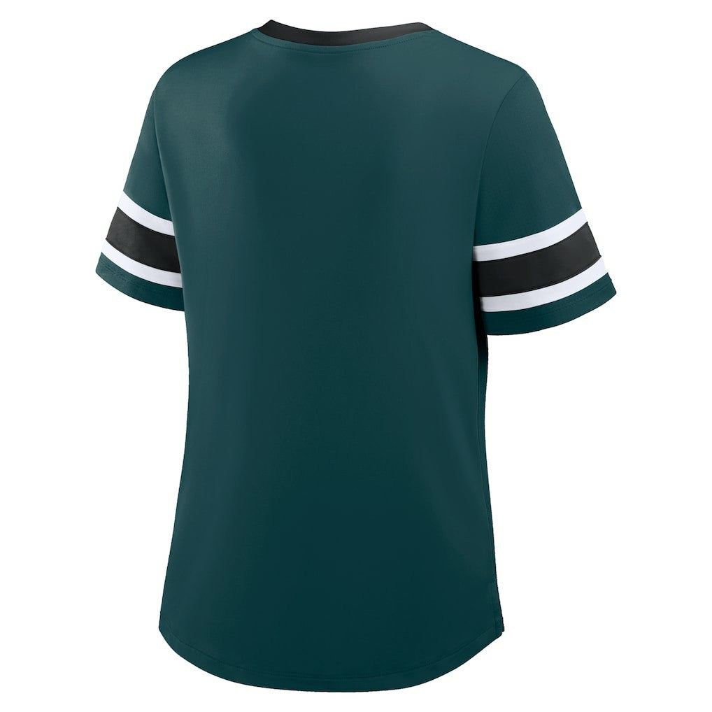 Philadelphia Eagles Women's Plus Size Red Zone Athena Lace-Up V-Notch Neck T-Shirt - Midnight Green - Fanatics
