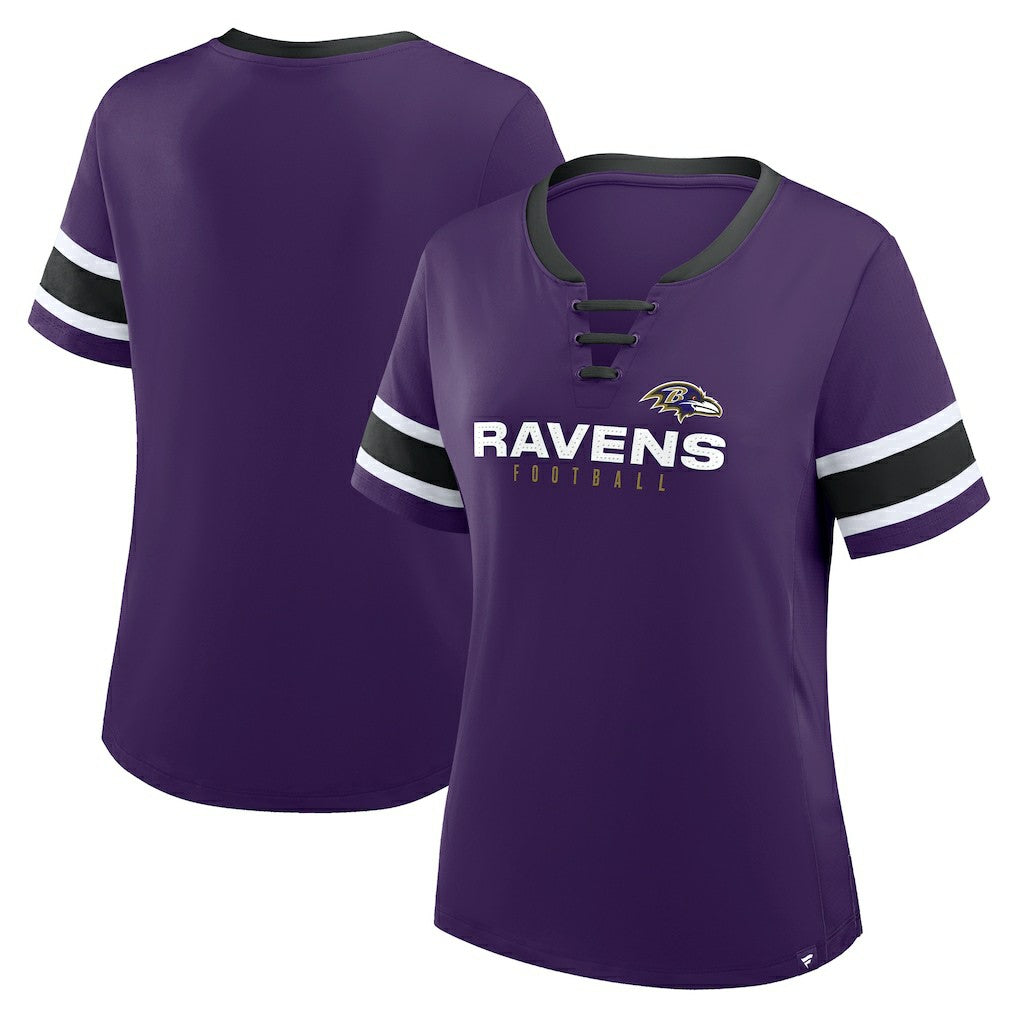 Baltimore Ravens Women's Plus Size Red Zone Athena Lace-Up V-Notch Neck T-Shirt - Purple - Fanatics