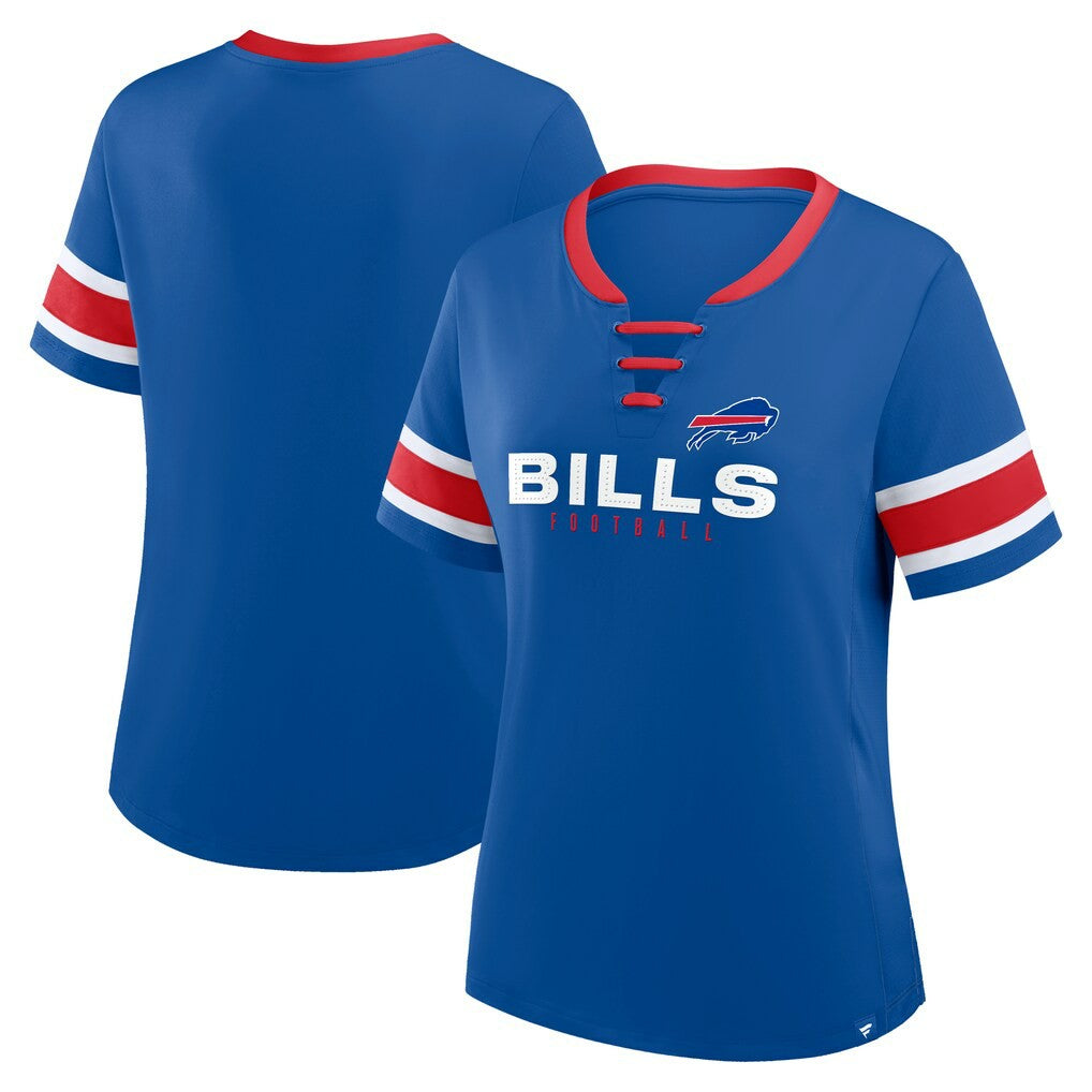 Buffalo Bills Women's Plus Size Red Zone Athena Lace-Up V-Notch Neck T-Shirt - Royal - Fanatics