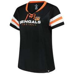 Cincinnati Bengals Women's Plus Size Red Zone Athena Lace-Up V-Notch Neck T-Shirt - Black - Fanatics