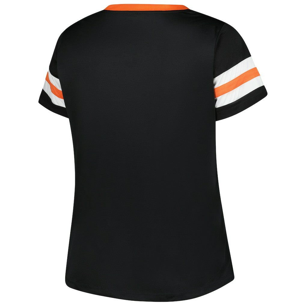 Cincinnati Bengals Women's Plus Size Red Zone Athena Lace-Up V-Notch Neck T-Shirt - Black - Fanatics