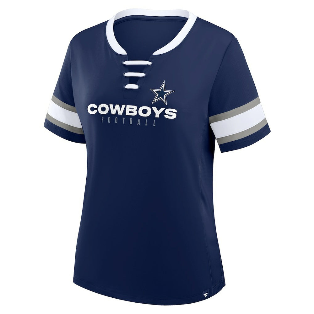 Dallas Cowboys Women's Plus Size Red Zone Athena Lace-Up V-Notch Neck T-Shirt - Navy - Fanatics