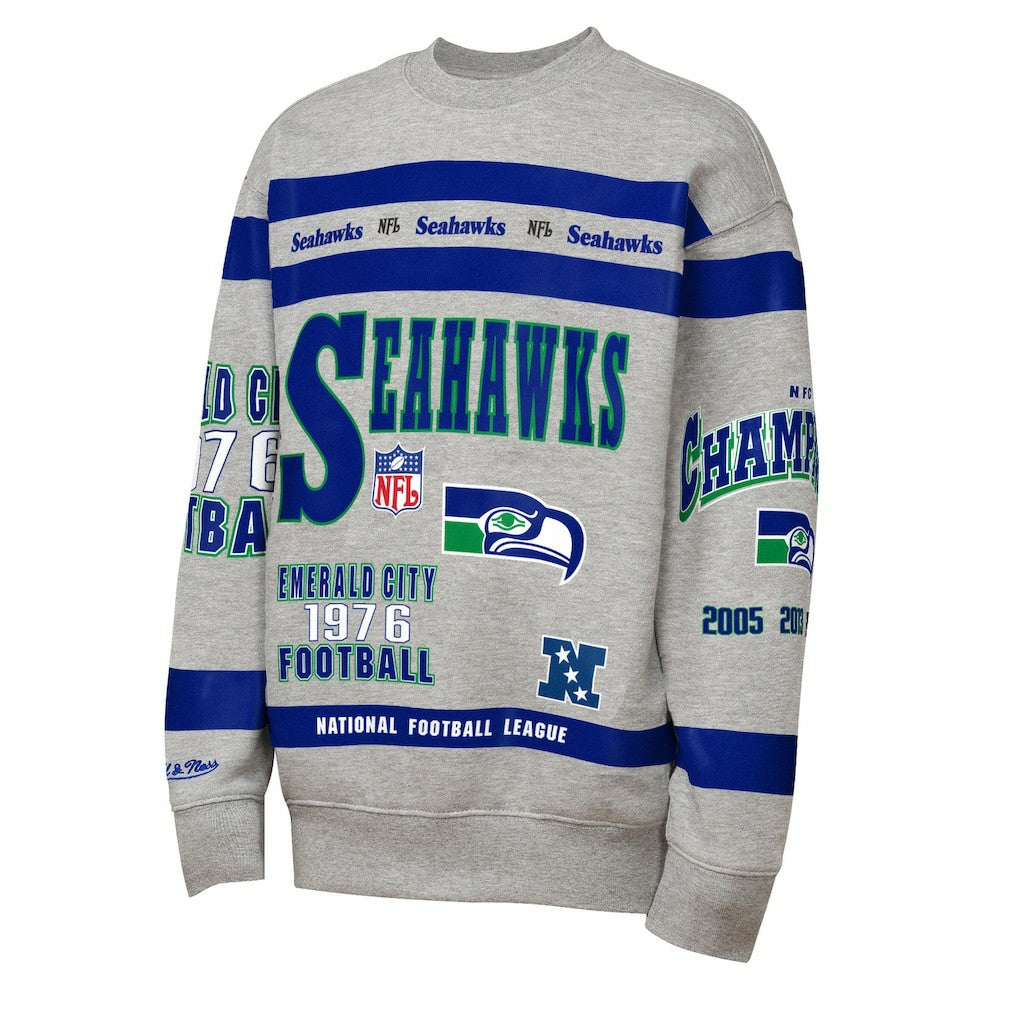 Seattle Seahawks Youth Throwback All-Over Print Fleece Sweatshirt - Gray - Mitchell & Ness