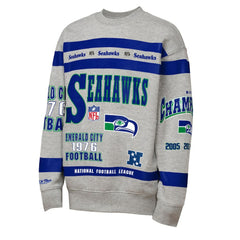 Seattle Seahawks Youth Throwback All-Over Print Fleece Sweatshirt - Gray - Mitchell & Ness