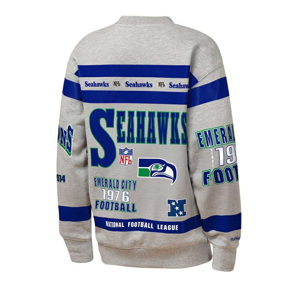 Seattle Seahawks Youth Throwback All-Over Print Fleece Sweatshirt - Gray - Mitchell & Ness