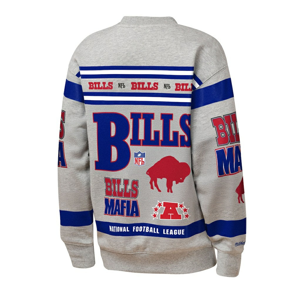 Buffalo Bills Youth Throwback All-Over Print Fleece Sweatshirt - Gray - Mitchell & Ness