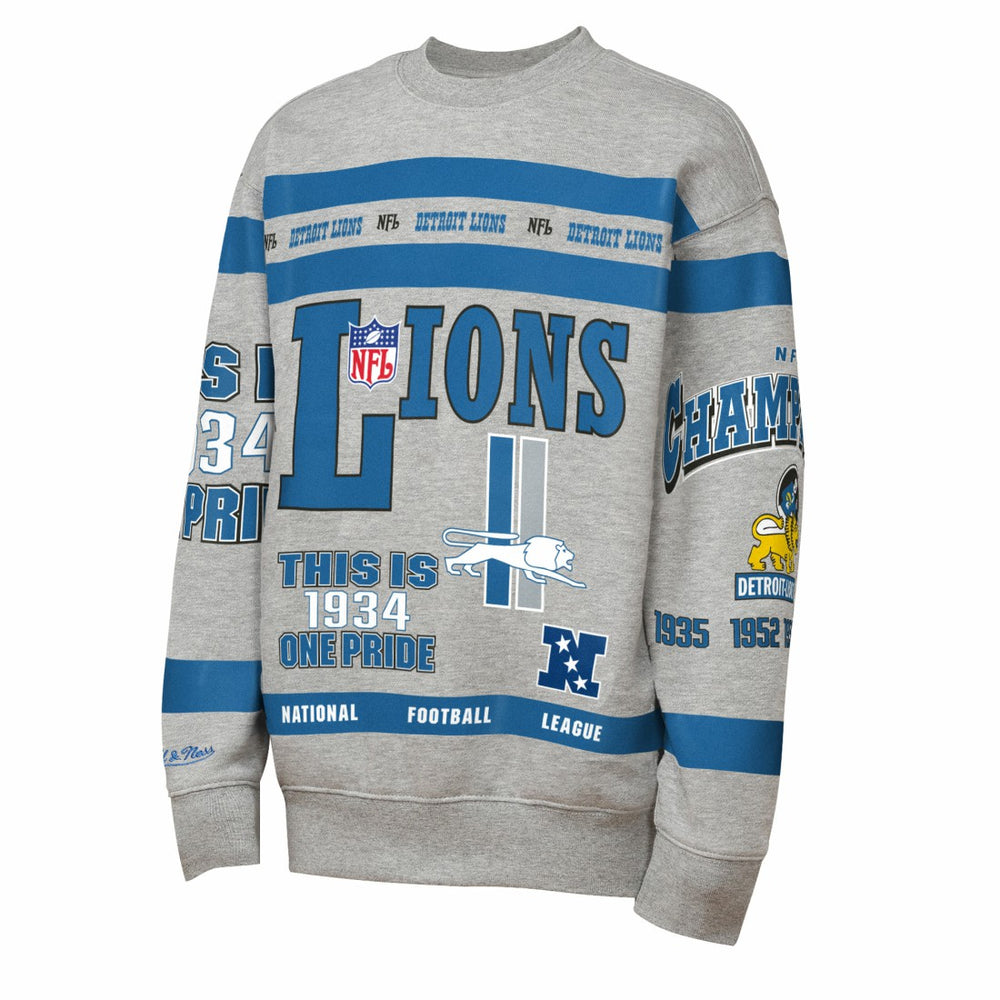 Detroit Lions Youth Throwback All-Over Print Fleece Sweatshirt - Gray - Mitchell & Ness