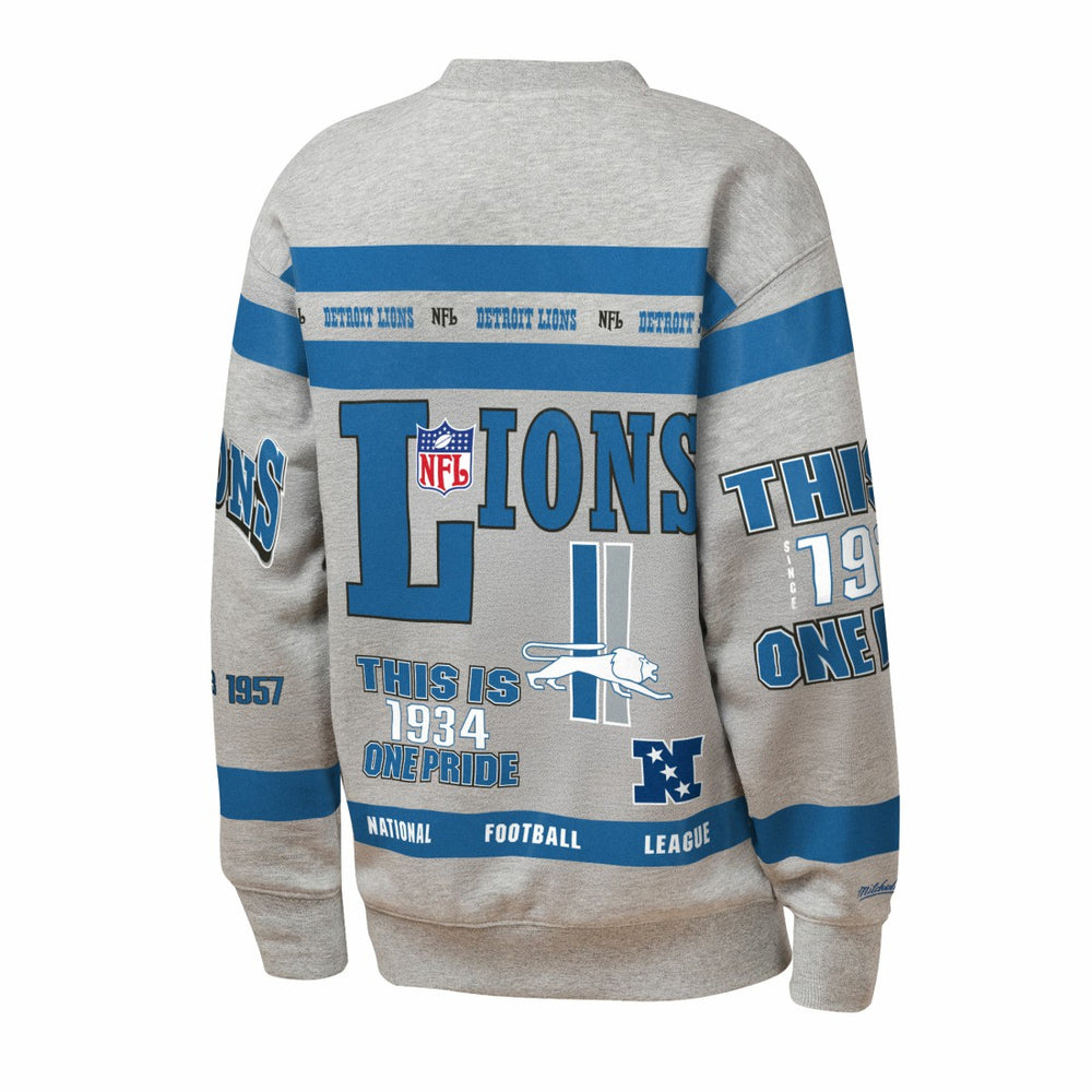 Detroit Lions Youth Throwback All-Over Print Fleece Sweatshirt - Gray - Mitchell & Ness