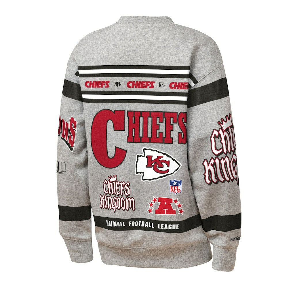 Kansas City Chiefs Youth Throwback All-Over Print Fleece Sweatshirt - Gray - Mitchell & Ness