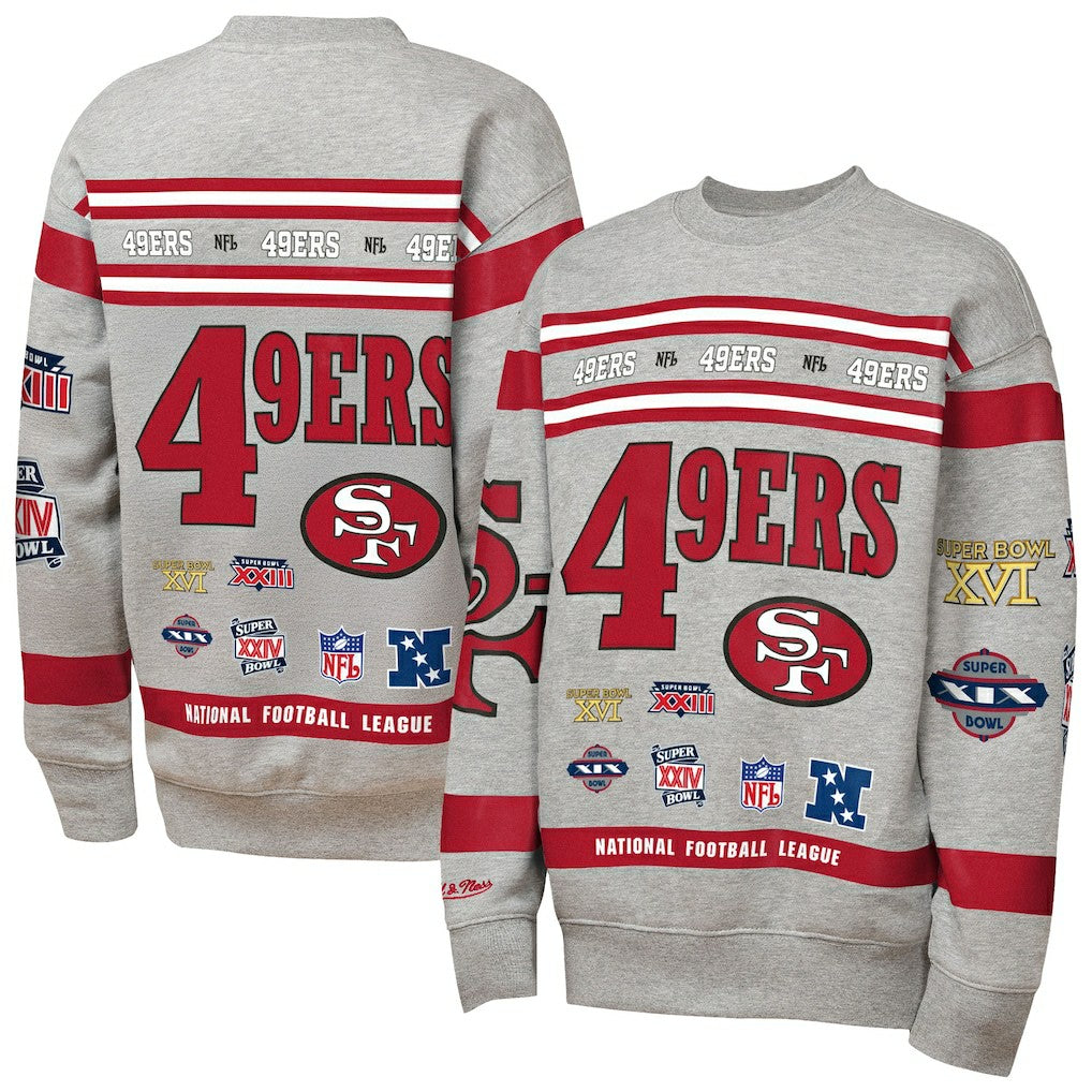 San Francisco 49ers Youth Throwback All-Over Print Fleece Sweatshirt - Gray - Mitchell & Ness