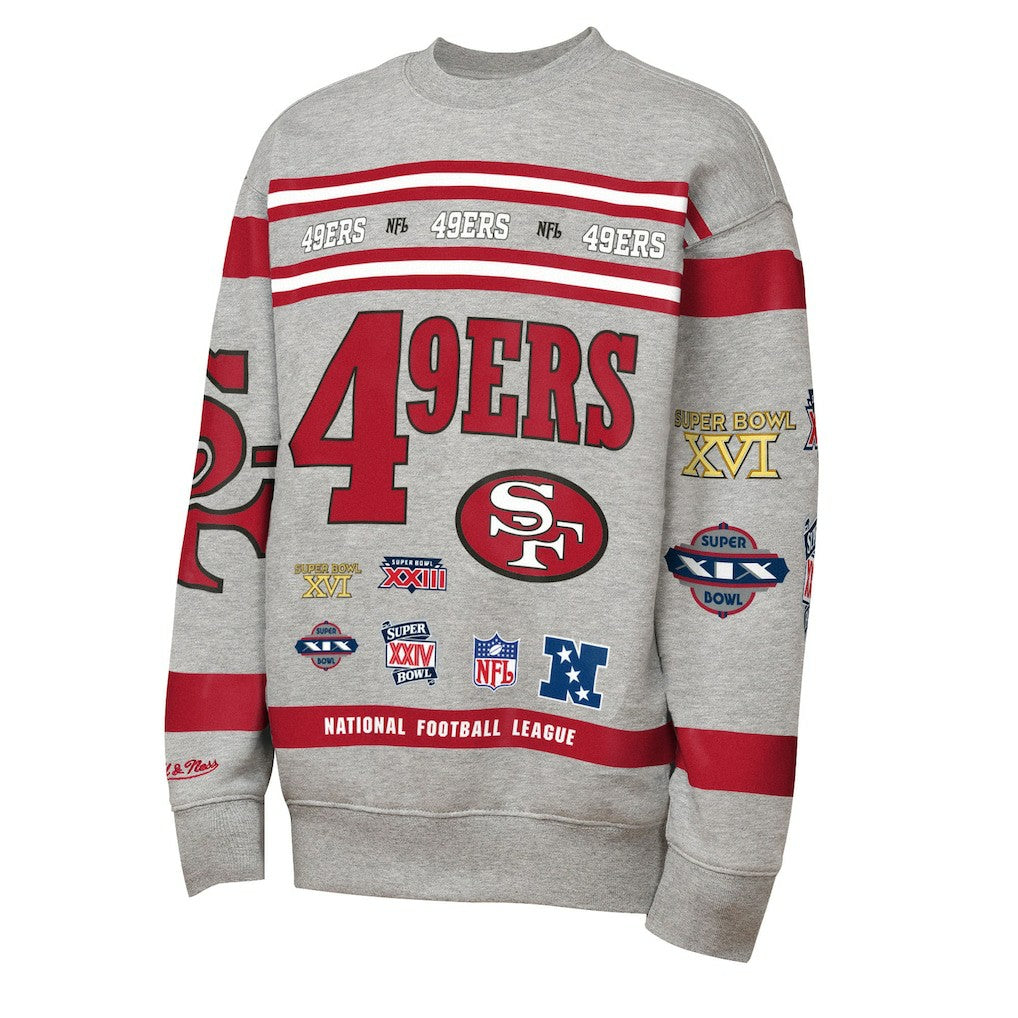 San Francisco 49ers Youth Throwback All-Over Print Fleece Sweatshirt - Gray - Mitchell & Ness