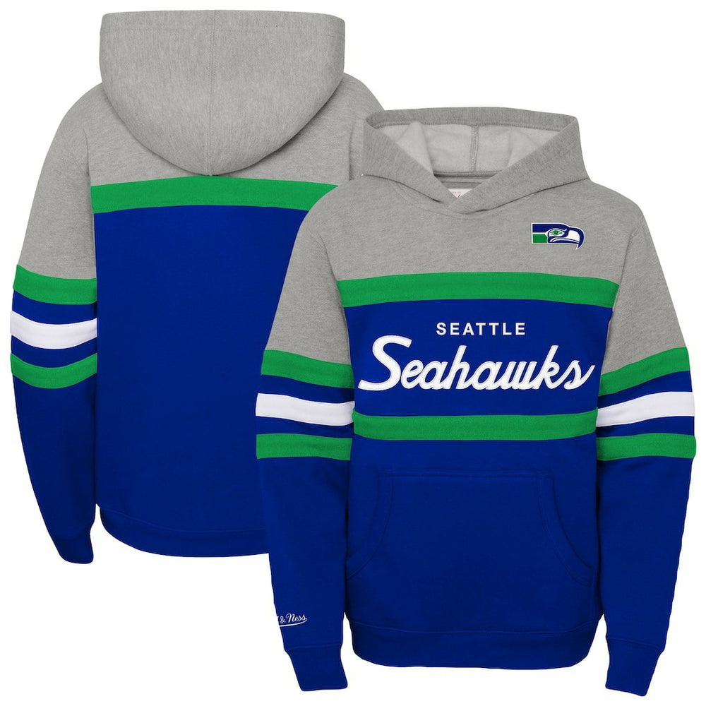 Seattle Seahawks Youth Throwback Head Coach Pullover Hoodie - Royal - Mitchell & Ness