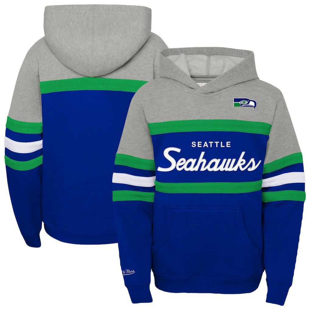 Seattle Seahawks Youth Throwback Head Coach Pullover Hoodie - Royal - Mitchell & Ness
