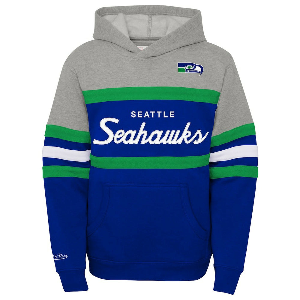 Seattle Seahawks Youth Throwback Head Coach Pullover Hoodie - Royal - Mitchell & Ness