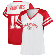 Patrick Mahomes Kansas City Chiefs Women's Plus Size Bling V-Neck T-Shirt - White - Fanatics