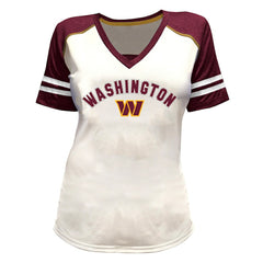 Jayden Daniels Washington Commanders Women's Plus Size Bling V-Neck T-Shirt - White - Fanatics