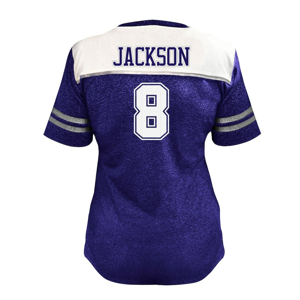 Lamar Jackson Baltimore Ravens Women's Plus Size Bling V-Neck T-Shirt - White - Fanatics