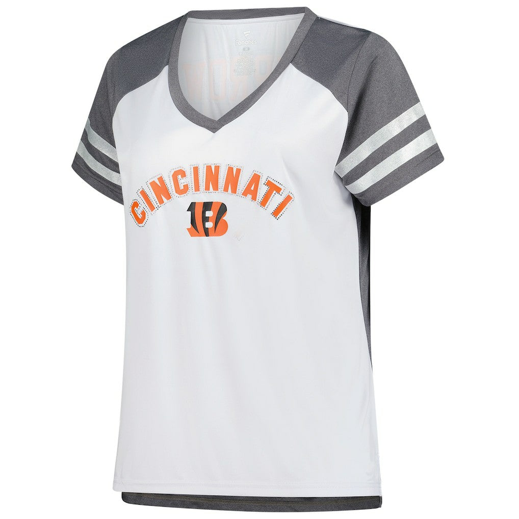 Joe Burrow Cincinnati Bengals Women's Plus Size Bling V-Neck T-Shirt - White - Fanatics