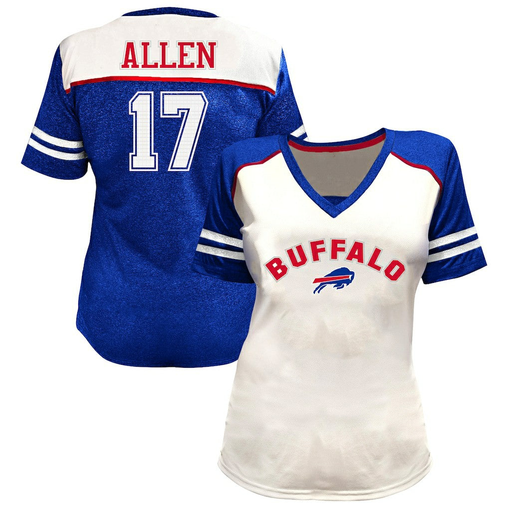 Josh Allen Buffalo Bills Women's Plus Size Bling V-Neck T-Shirt - White - Fanatics