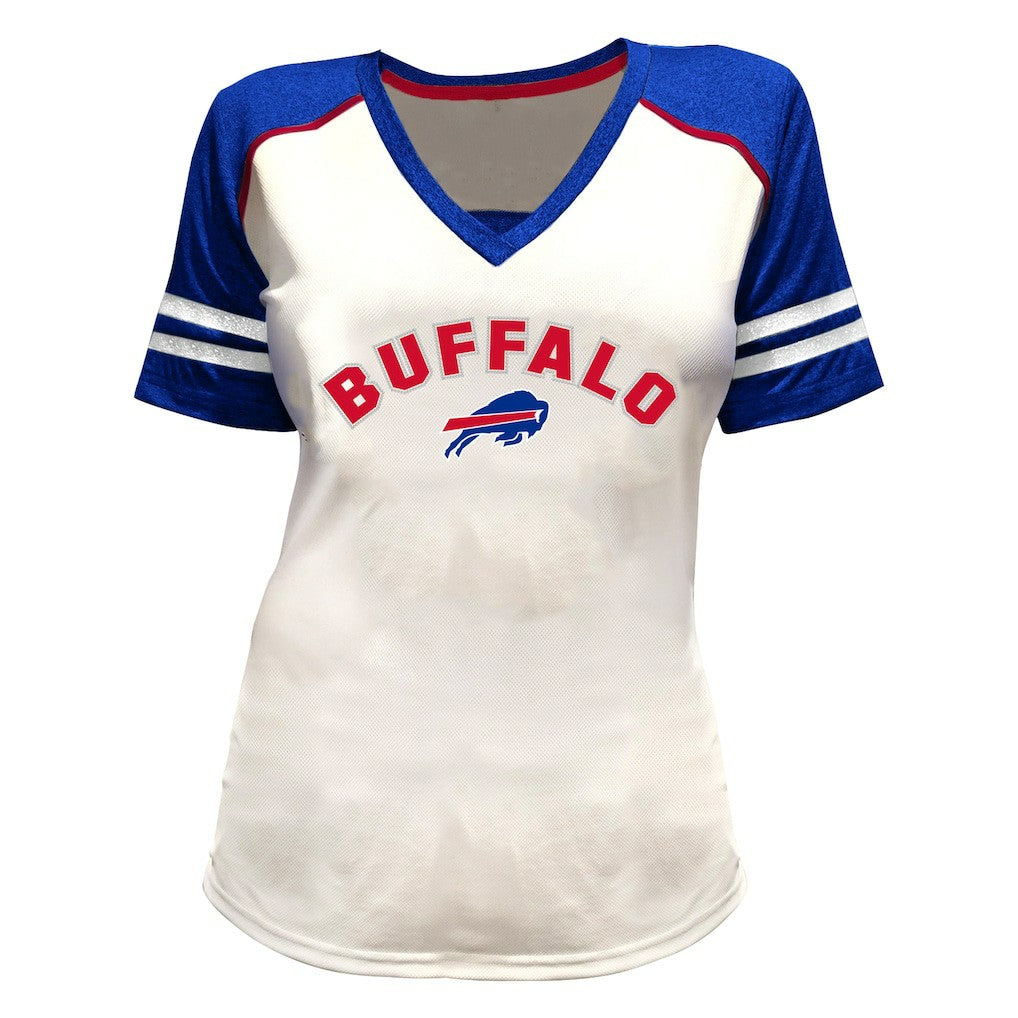 Josh Allen Buffalo Bills Women's Plus Size Bling V-Neck T-Shirt - White - Fanatics