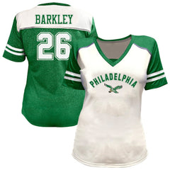Saquon Barkley Philadelphia Eagles Women's Plus Size Bling V-Neck T-Shirt - White - Fanatics