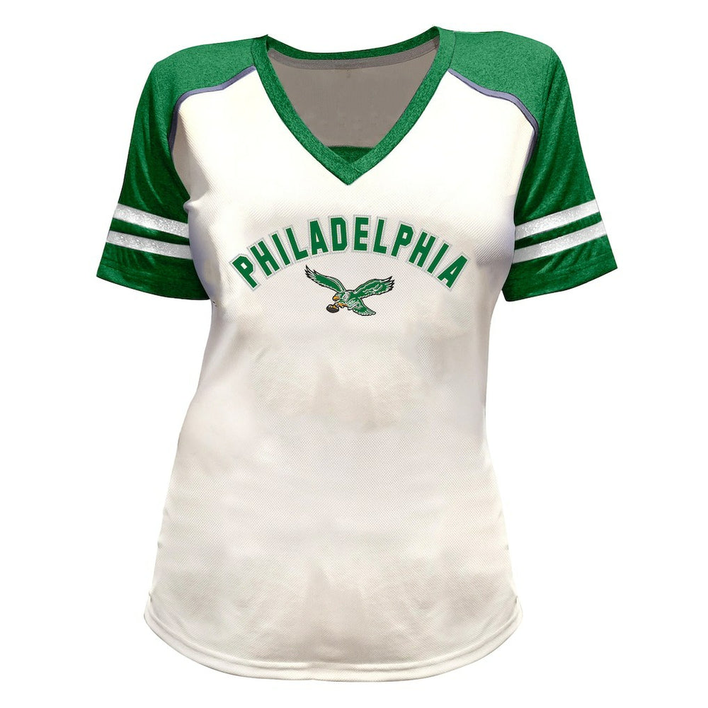 Saquon Barkley Philadelphia Eagles Women's Plus Size Bling V-Neck T-Shirt - White - Fanatics