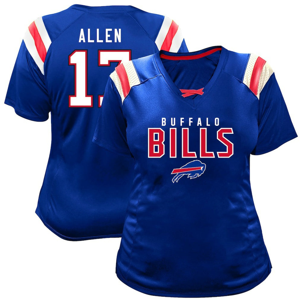 Josh Allen Buffalo Bills Women's Plus Size Name & Number Raglan Lace V-Neck T-Shirt - Royal - Fanatics