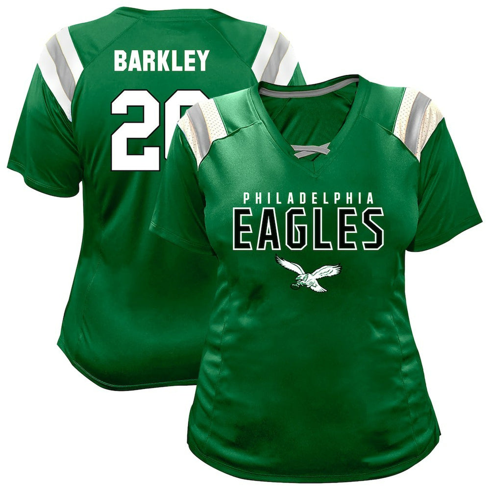 Saquon Barkley Philadelphia Eagles Women's Plus Size Name & Number Raglan Lace V-Neck T-Shirt - Kelly Green - Fanatics