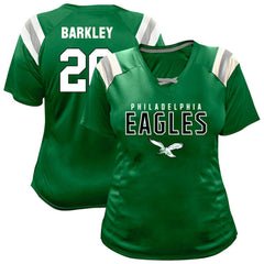 Saquon Barkley Philadelphia Eagles Women's Plus Size Name & Number Raglan Lace V-Neck T-Shirt - Kelly Green - Fanatics