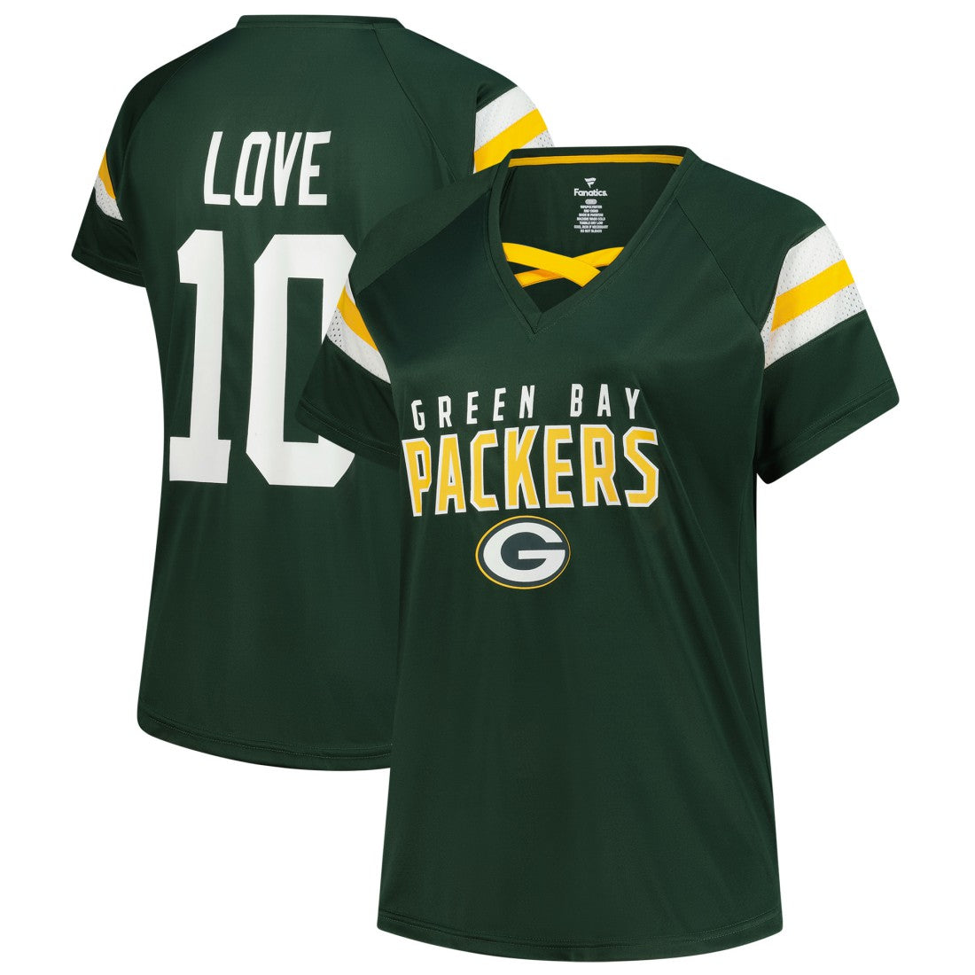 Jordan Love Green Bay Packers Women's Plus Size Name & Number Raglan Lace V-Neck T-Shirt - Green - Fanatics