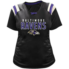 Lamar Jackson Baltimore Ravens Women's Plus Size Name & Number Raglan Lace V-Neck T-Shirt - Black - Fanatics