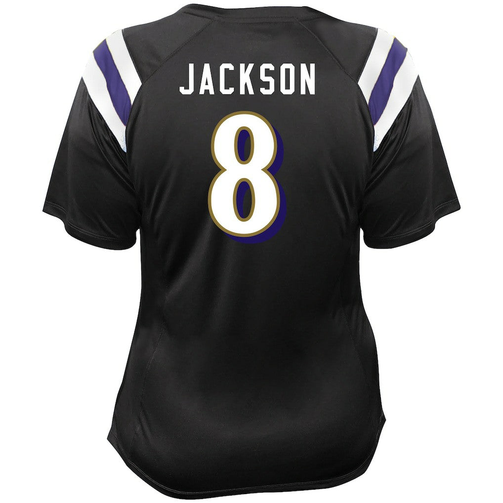 Lamar Jackson Baltimore Ravens Women's Plus Size Name & Number Raglan Lace V-Neck T-Shirt - Black - Fanatics