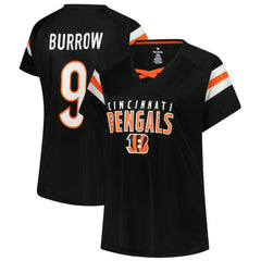 Joe Burrow Cincinnati Bengals Women's Plus Size Name & Number Raglan Lace V-Neck T-Shirt - Black - Fanatics