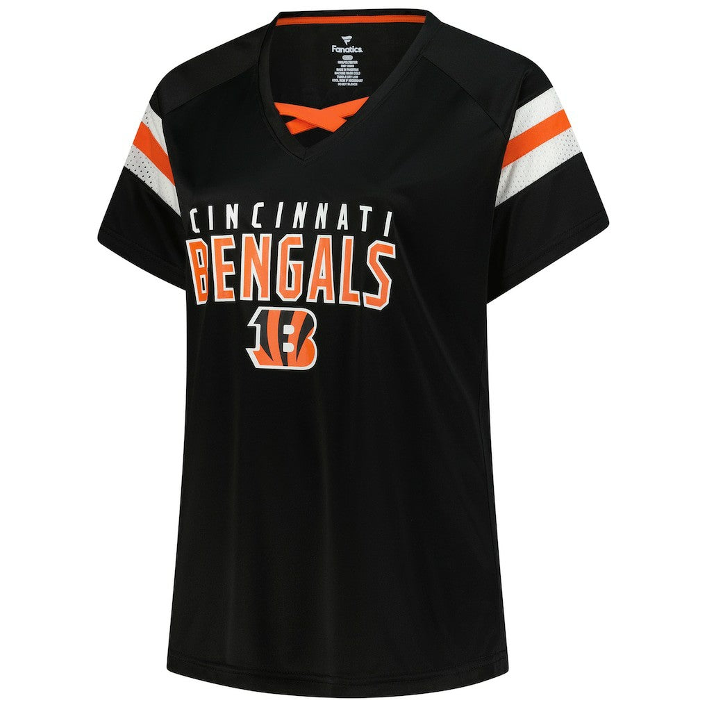 Joe Burrow Cincinnati Bengals Women's Plus Size Name & Number Raglan Lace V-Neck T-Shirt - Black - Fanatics