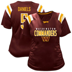 Jayden Daniels Washington Commanders Women's Plus Size Name & Number Raglan Lace V-Neck T-Shirt - Burgundy - Fanatics