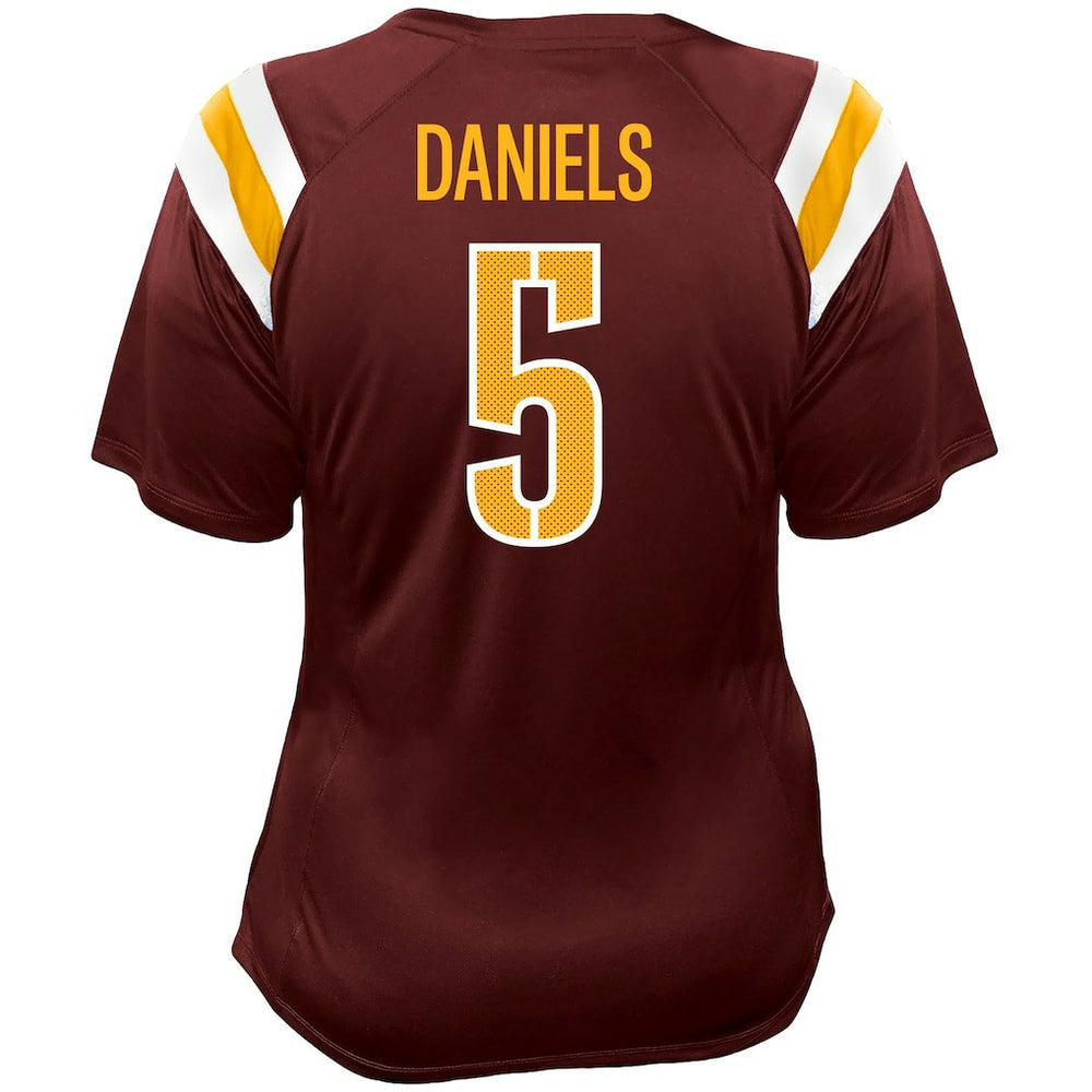 Jayden Daniels Washington Commanders Women's Plus Size Name & Number Raglan Lace V-Neck T-Shirt - Burgundy - Fanatics
