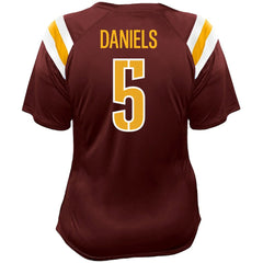 Jayden Daniels Washington Commanders Women's Plus Size Name & Number Raglan Lace V-Neck T-Shirt - Burgundy - Fanatics