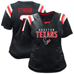 C.J. Stroud Houston Texans Women's Plus Size Name & Number Raglan Lace V-Neck T-Shirt - Navy - Fanatics