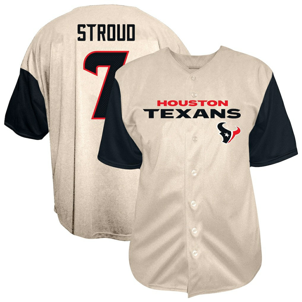 C.J. Stroud Houston Texans Big & Tall Baseball Button-Up Shirt - Cream - Fanatics