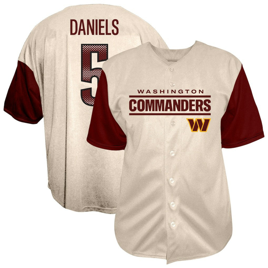 Jayden Daniels Washington Commanders Big & Tall Baseball Button-Up Shirt - Cream - Fanatics
