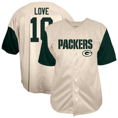 Jordan Love Green Bay Packers Big & Tall Baseball Button-Up Shirt - Cream - Fanatics