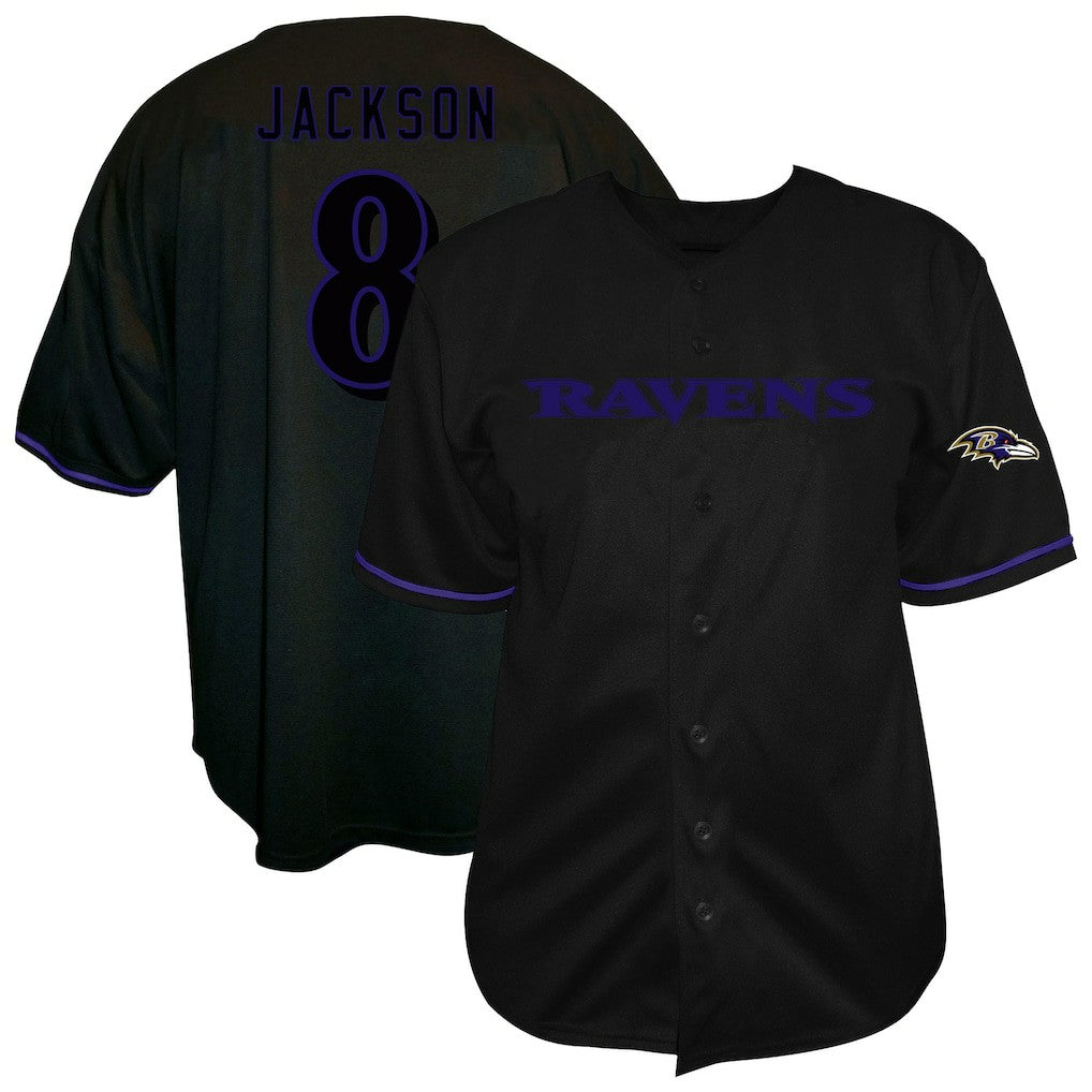 Lamar Jackson Baltimore Ravens Big & Tall Baseball Button-Up Shirt - Black - Fanatics